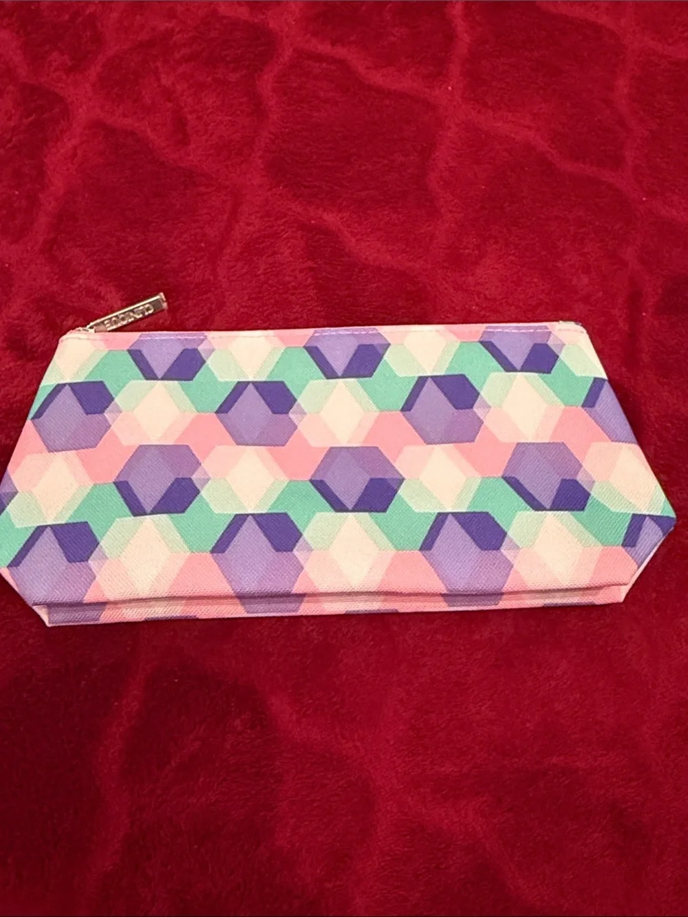 Clinique Geometric Hexagon Print Makeup Bag - Pink, Purple, Mint Cosmetic Girls